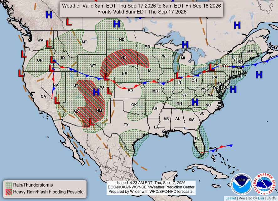 NOAA Weather Prediction Center national forecast chart for the United States